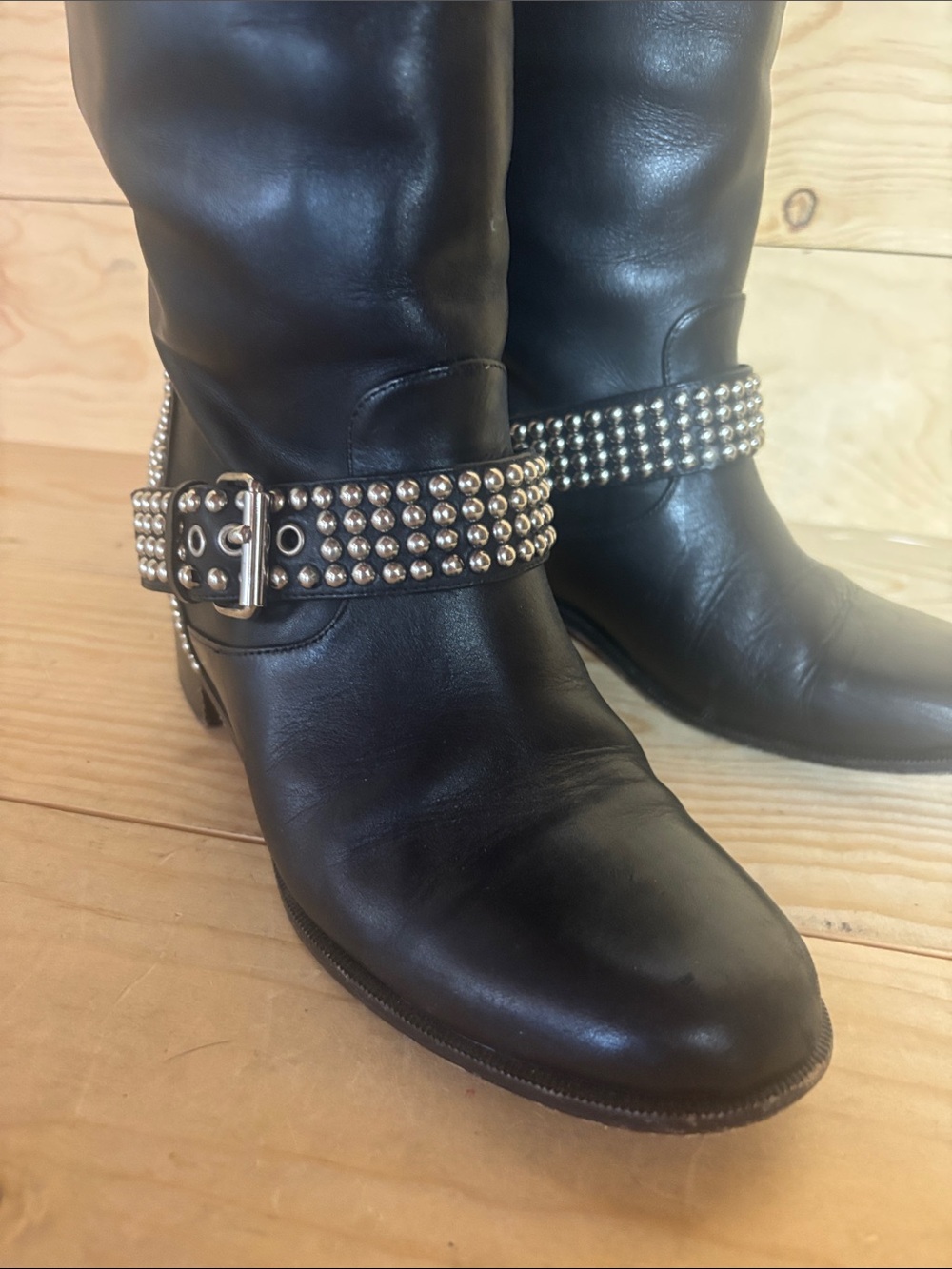 Christian Louboutin black leather studded moto boots 37 1/2 - Picture 8 of 16